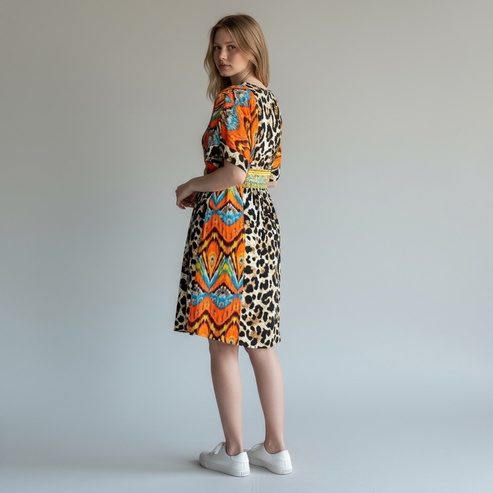 Ivy Jane Leopard Print Chiffon Dress Cover-up Sheer Bohemian Colorful Size Small - Picture 2 of 16